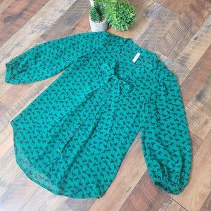 Xhilaration Green/Navy Sheer Horse Print Blouse